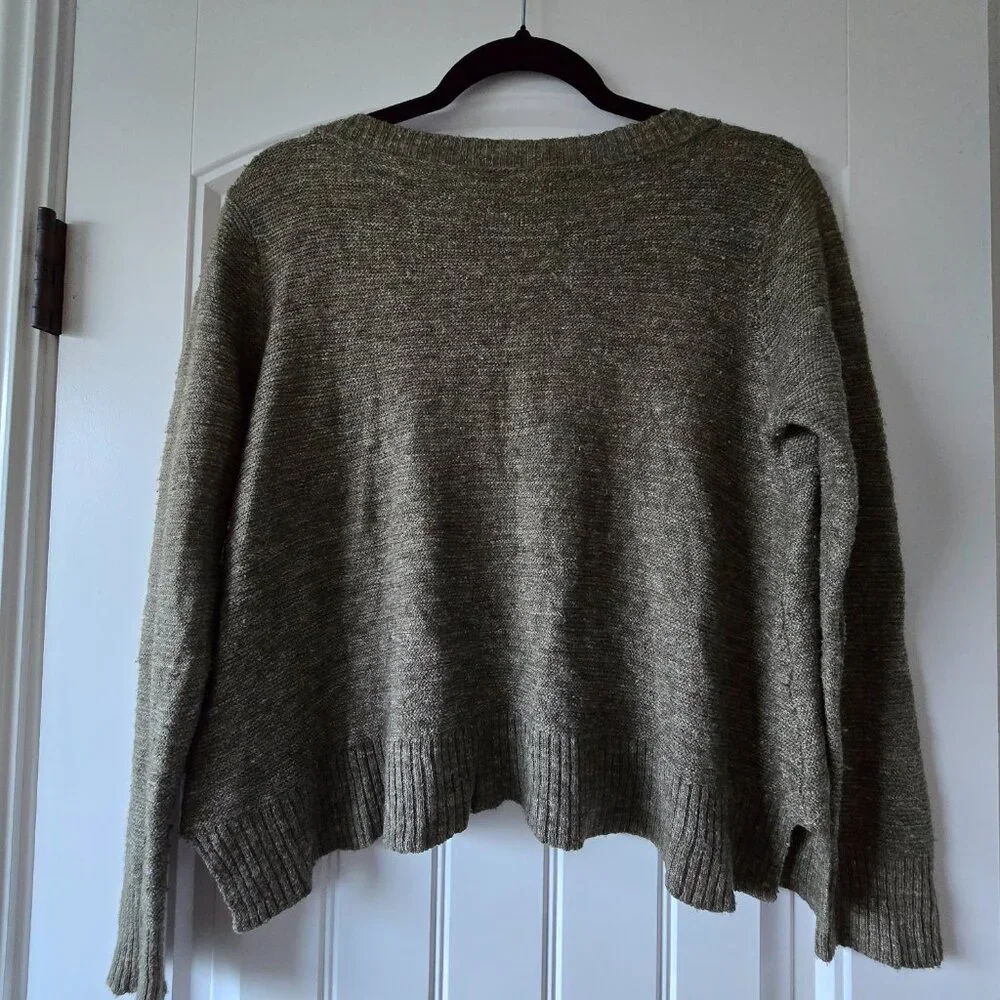 Eileen Fisher Petite Olive V-Neck Sweater Wool Linen Silk Relaxed Fit PL - Picture 10 of 14